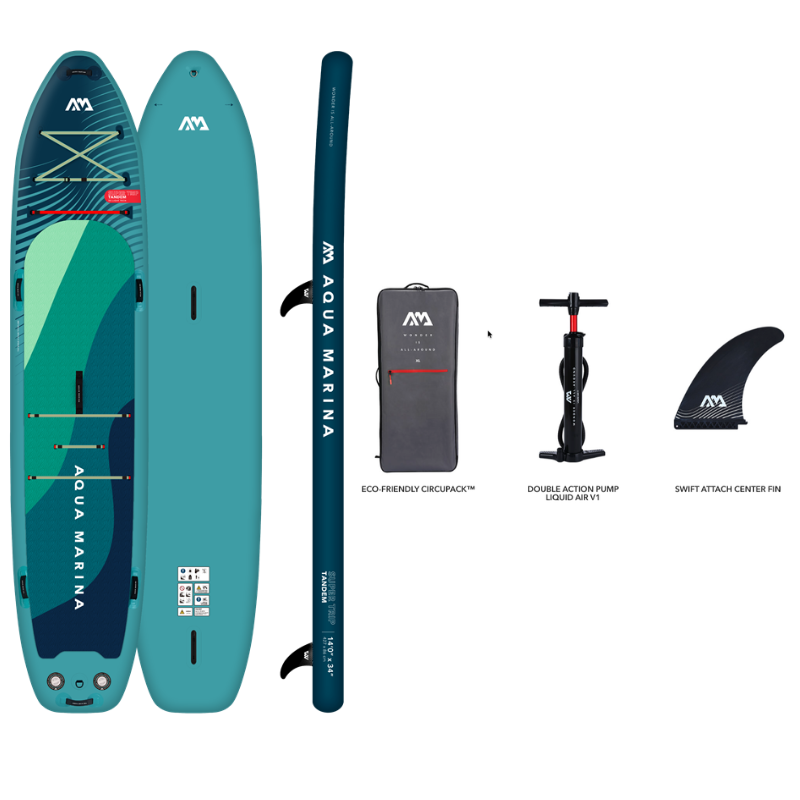 Aqua Marina şişme SUP board seti, kürek, taşıma çantası, pompa ve yüzgeç ile birlikte.