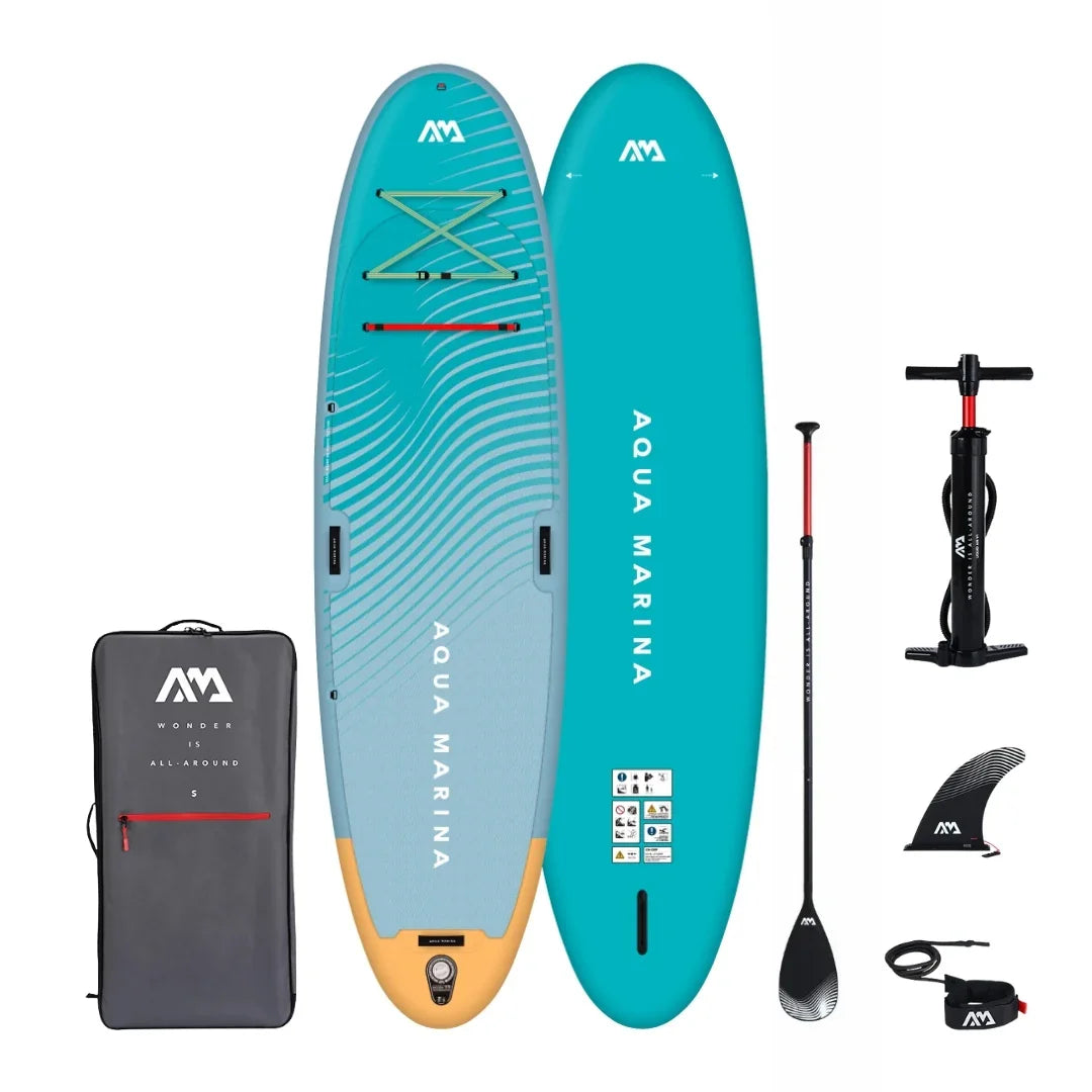 Aqua Marina şişme SUP board seti, kürek, pompa, çanta ve yüzgeç ile birlikte.