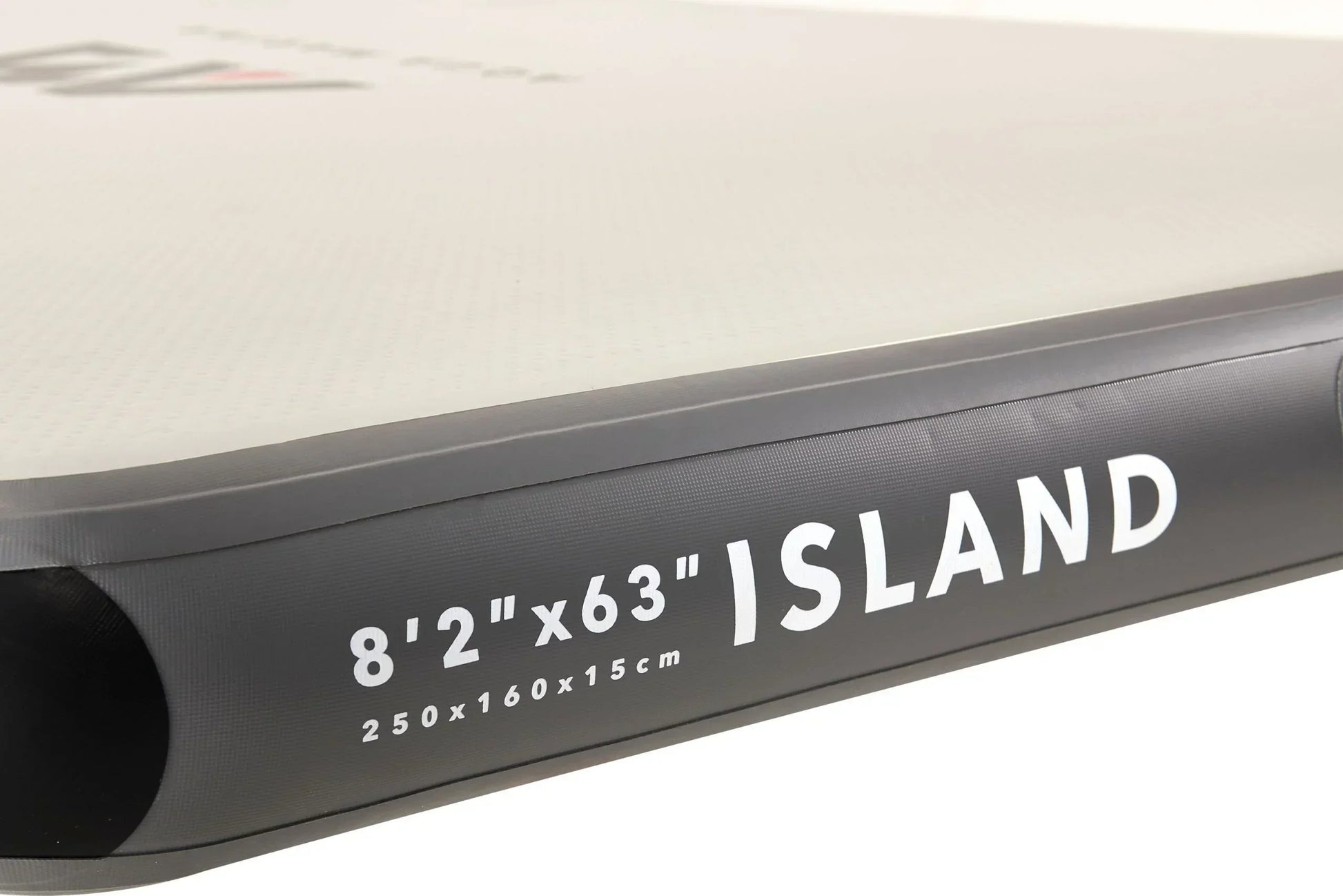 Aqua Marina Island şişme yüzey platformu, 8'2" x 63" ölçülerinde, gri detaylı.