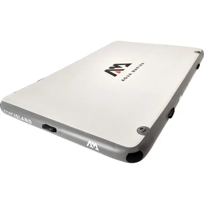 Şişme su platformu, Aqua Marina Island, beyaz ve gri renkli, açık hava su sporu ekipmanı