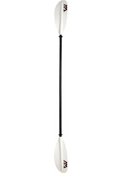 Beyaz ve siyah, çift taraflı kano küreği, düz arka planda su sporu ekipmanı