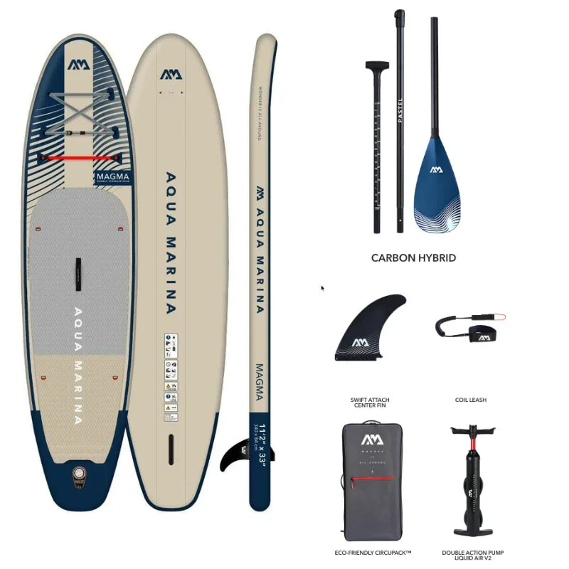 Aqua Marina Magma şişme SUP board, karbon kürek, yüzgeç, taşıma çantası ve pompa seti