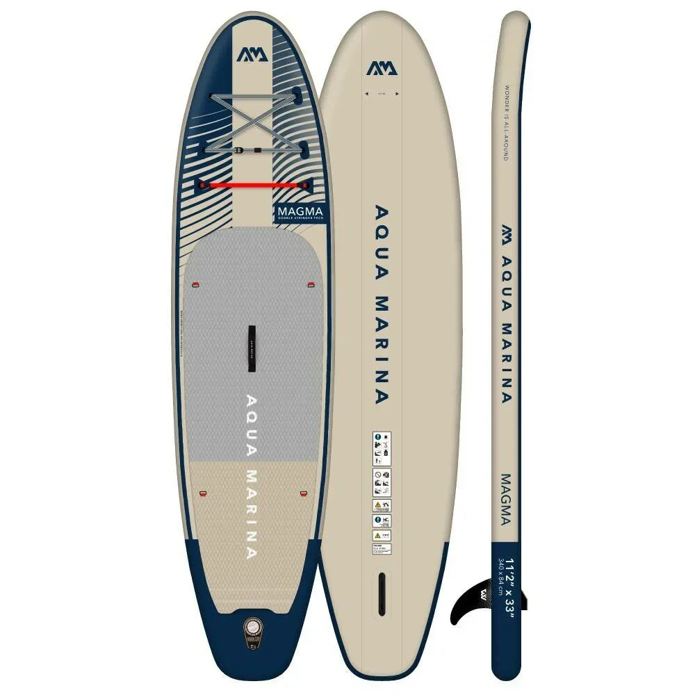 Aqua Marina Magma şişme SUP board, deniz temalı, kaymaz tabanlı ve bungee ipli tasarım.