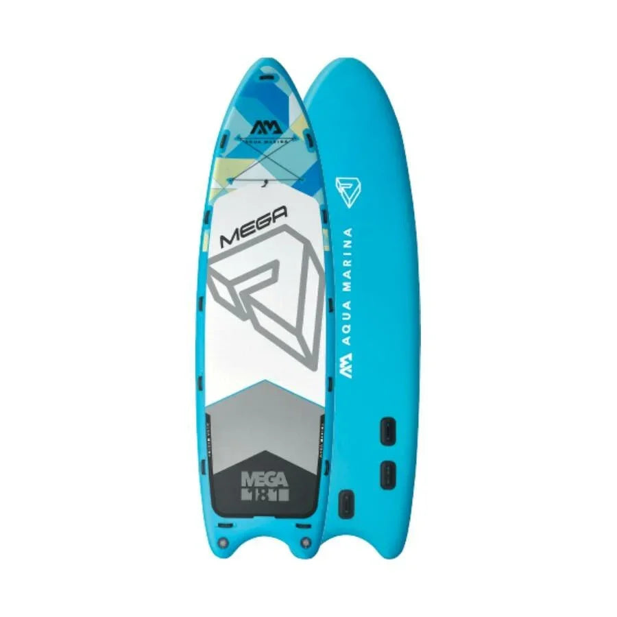 Aqua Marina Mega şişme SUP board, mavi ve beyaz, çok kişilik paddle board modeli.