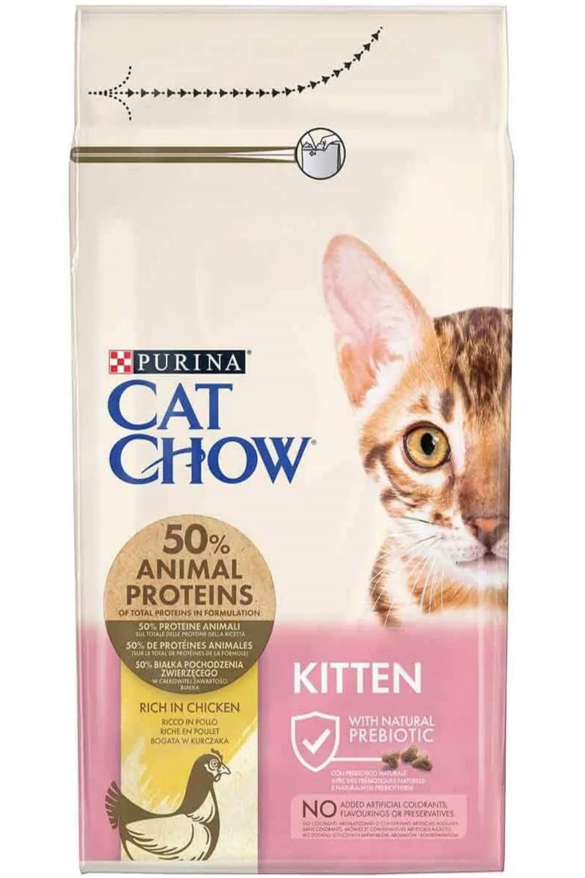 Yavru kedi için tavuklu kuru mama paketi, Cat Chow Kitten, 50 proteinli, 1.5 kg.
