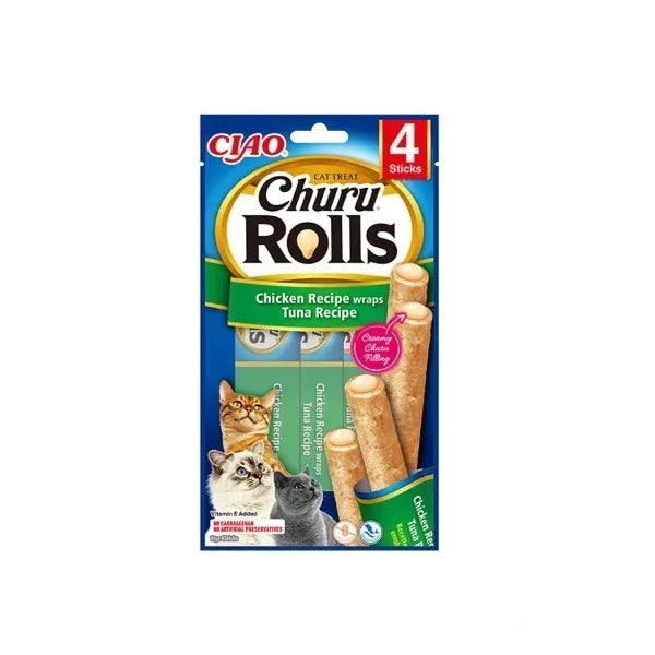 Ciao Churu Rolls tavuklu ve ton balıklı, 4 adet kediler için ödül çubuğu paketi