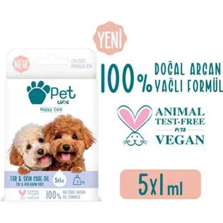 Kediler ve köpekler için doğal argan yağlı tüy bakım yağı, 5x1ml, vegan ve hayvan testsiz.