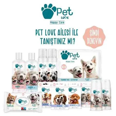 Kedi ve köpekler için bakım ürünleri, şampuan, temizleme mendili ve spreyler, beyaz fonda.