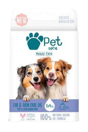 Köpekler için doğal argan yağlı, deri ve tüy bakım yağı kutusu, iki köpek illüstrasyonu ile