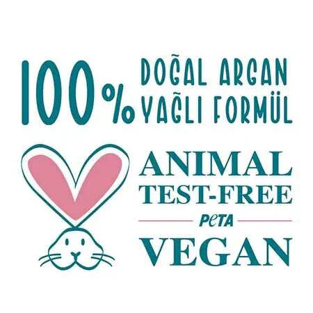 Doğal argan yağlı, hayvanlarda test edilmemiş, vegan kedi ve köpek şampuanı etiketi görseli.