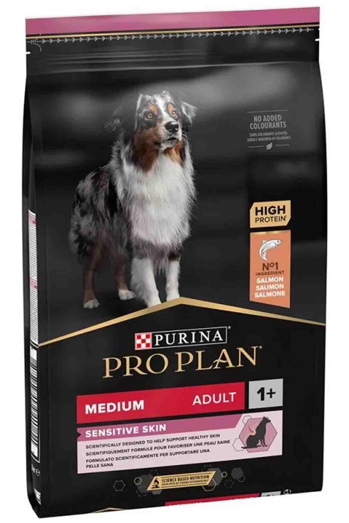 Somonlu hassas deri için yetişkin köpek maması, orta ırk, 14 kg, Pro Plan ambalajı