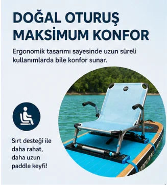 Doğal oturuşlu ergonomik SUP sandalyesi, su sporları için maksimum konfor sunar.
