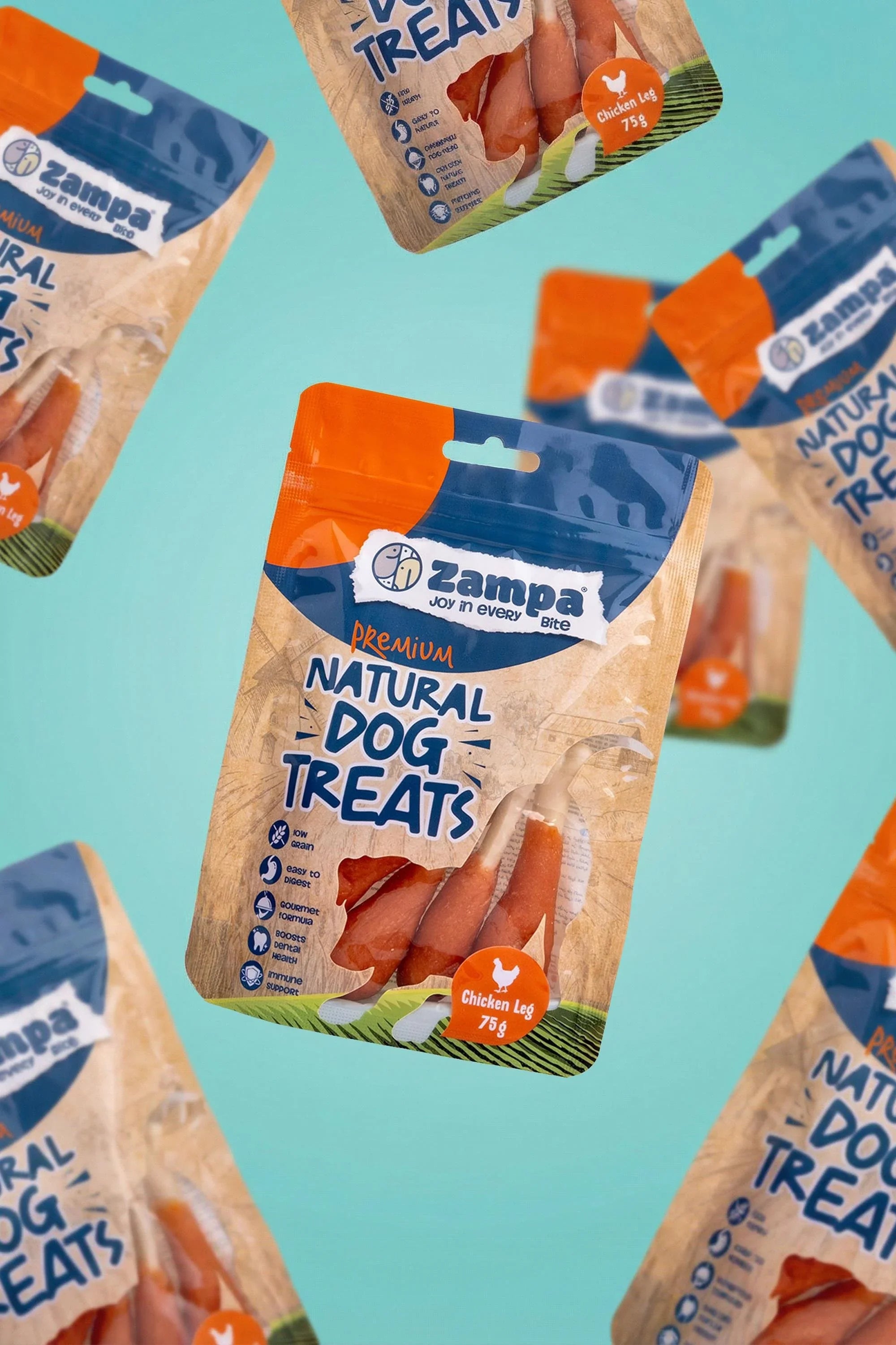 Zampa tavuk butlu köpek ödül maması, doğal ve düşük yağlı, 75g paket.