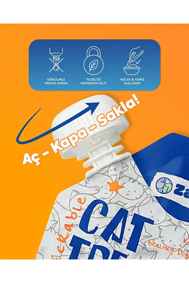 Tavuk ve karidesli kedi ödülü, pratik kapaklı ambalaj, dökülmez ve taze saklama özelliği