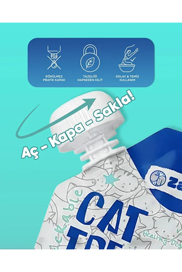 Kapatılabilir kapaklı kedi ödülü paketi, tavuk ve karides aromalı, kolay kullanım özellikli