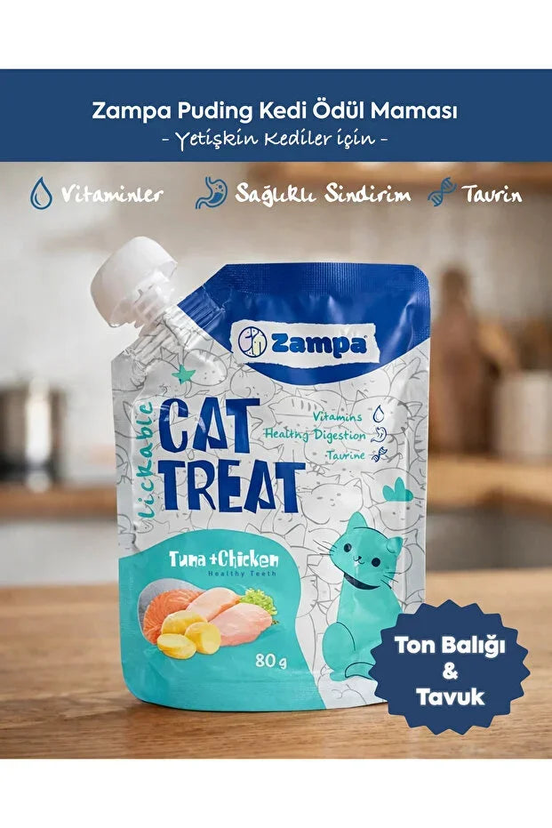 Ton balıklı ve tavuklu kedi ödül maması, 80g, puset ambalajda, yetişkin kediler için.